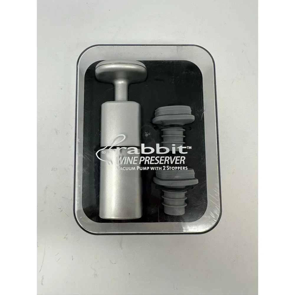 NEW! Rabbit Wine Preserver Vacuum Pump‎ With 2 Bottle Stoppers B0